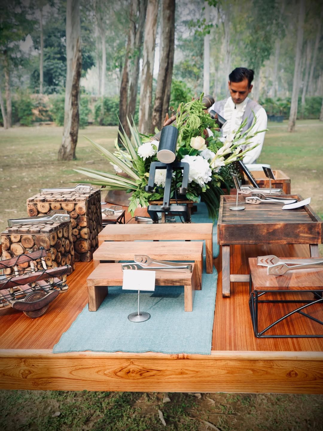 Outdoor catering station setup
