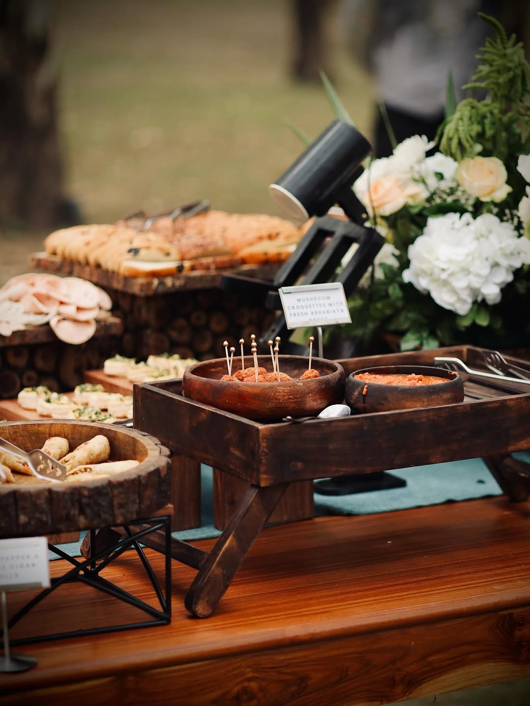 Rustic outdoor food spread